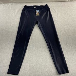 HARTPOR FAUX LEATHER HIGH WAISTED WOMEN’S LEGGINGS V-CROSS WAIST SIZE: L /NAVY